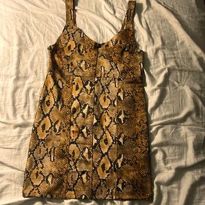 Snake Print Mini Dress in Mustard